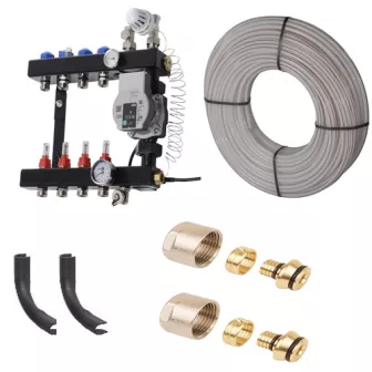Vloerverwarming Set 36 - 46 M2 - VTE In-Line Verdeler 4 Groepen , 4 Rollen Vloerverwarmingsbuis 3 Vloerverwarming Set 36 - 46 M2 - VTE In-Line Verdeler 4 Groepen , 4 Rollen Vloerverwarmingsbuis